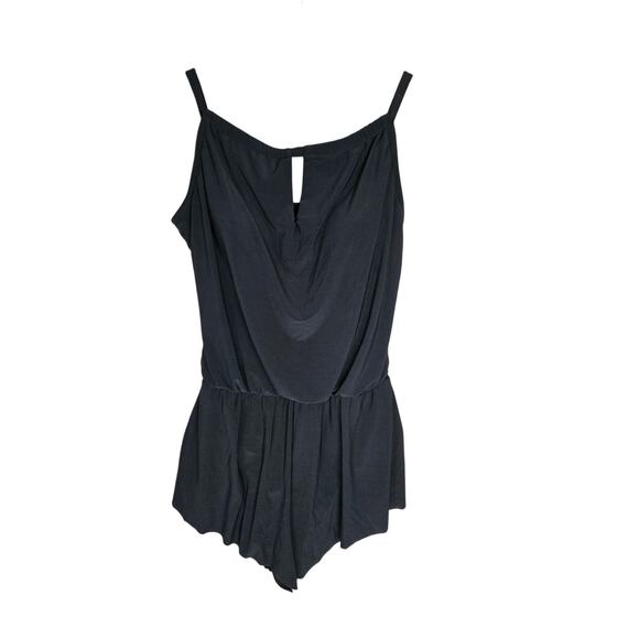 Aqua Green Modest Black Romper One Piece Swimsuit with Pockets Women’s Small - Picture 1 of 7